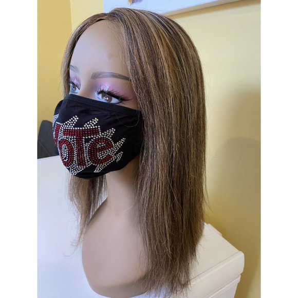 VOTE Bling Rhinestone Face Mask With Filter Pocket Red - Picture 7 of 11